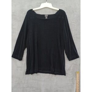 Chicos Travelers XL Top Black 3/4 Sleeve Boat Neck Slinky Liquid Knit Casual